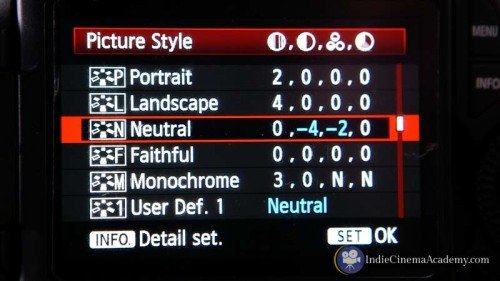 Camera profile settings